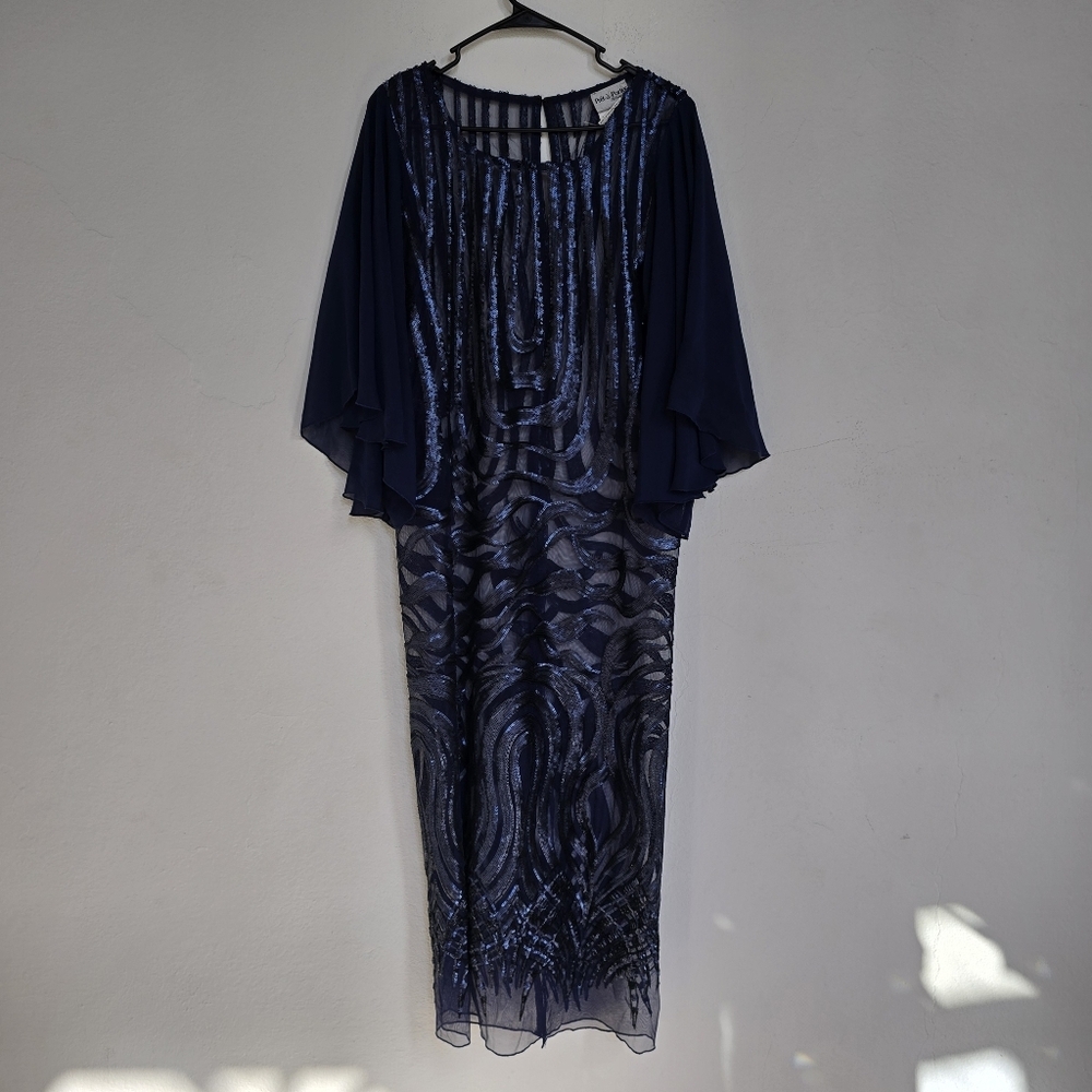 Pret a Porter by Carlota Alfaro Navy Sequin Chiffon Evening Dress Size Medium